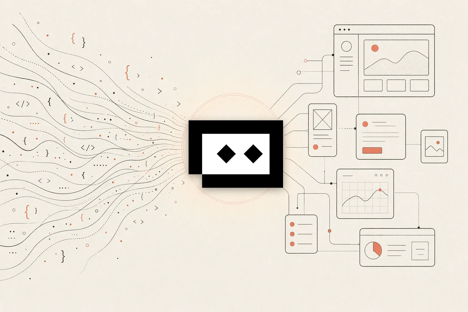 Trae CLI design feedback loop: a terminal agent reading a reference image, a browser rendering the UI, and a workspace, with a feedback arrow looping back