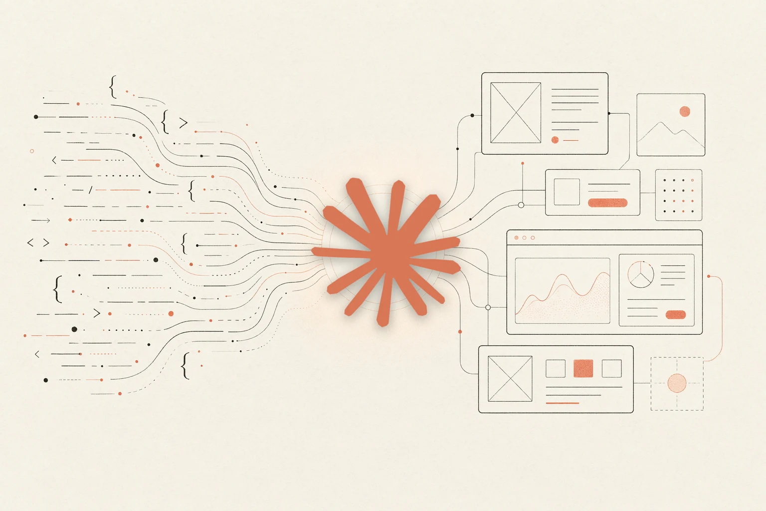 Open Design vs Claude Design — warm-paper editorial illustration of code converging into a design hub