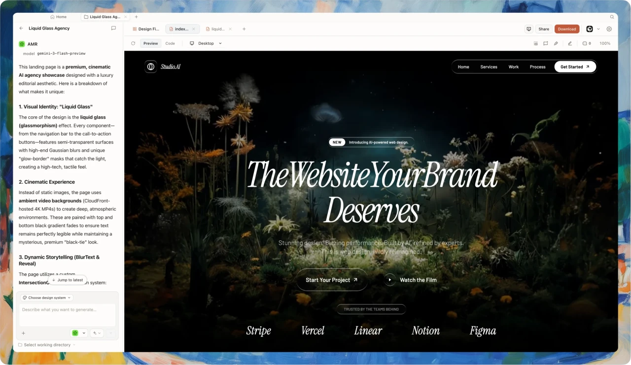 Open Design desktop — design files & index.html preview